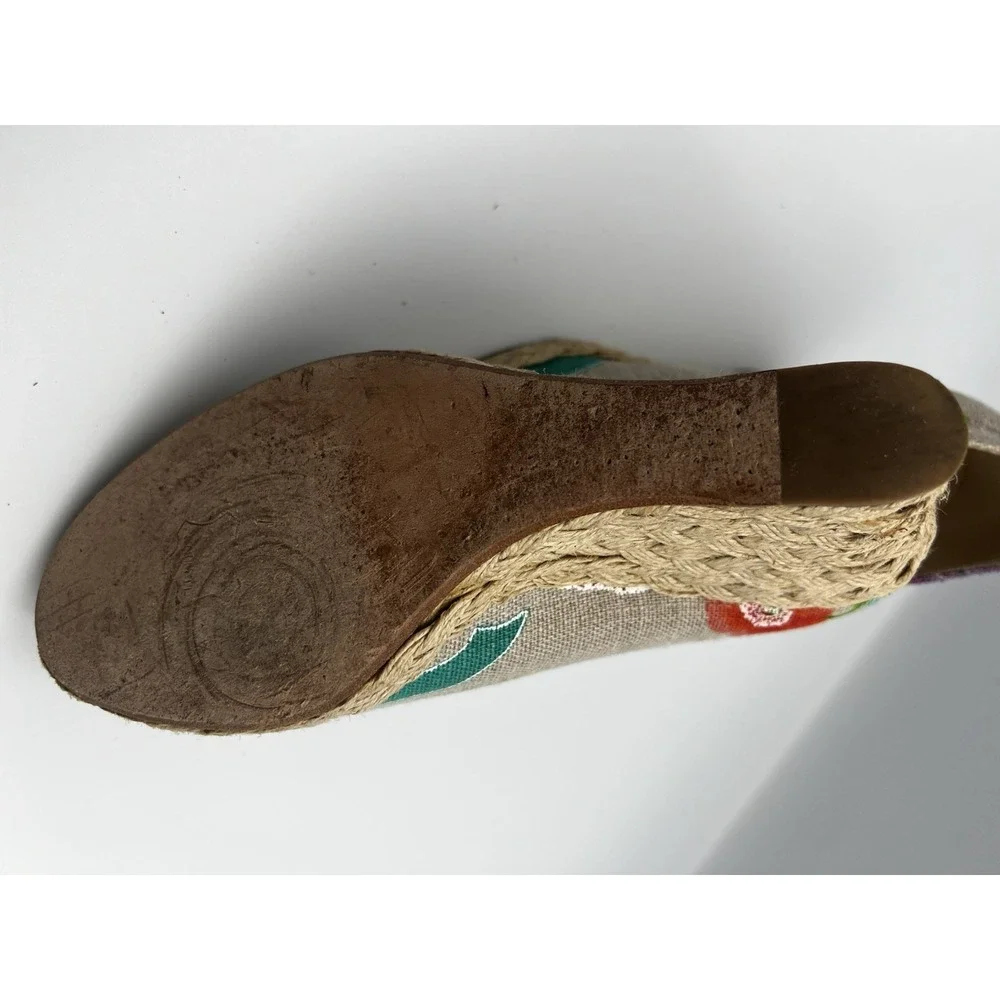 Stuart Weitzman floral wedge canvas peep toe espadrilles women's size 6.5